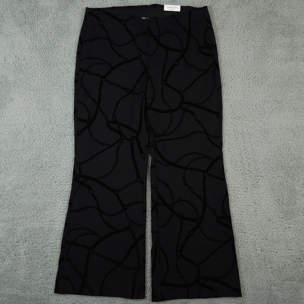Chicos Pants Women 3 16 Black So Slimming Juliet Flocked Chain Pull On Flare NEW